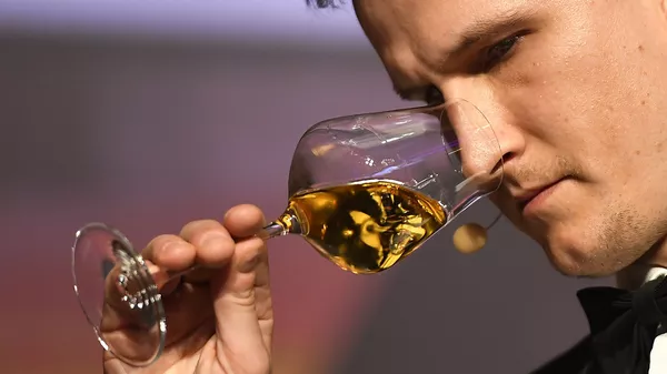 Главный сомелье ресторана Vincents Раймондс Томсонс на конкурсе Sommelier EM 2017 в Вене, Австрия Главный сомелье ресторана Vincents Раймондс Томсонс на конкурсе Sommelier EM 2017 в Вене, Австрия - Sputnik Latvija