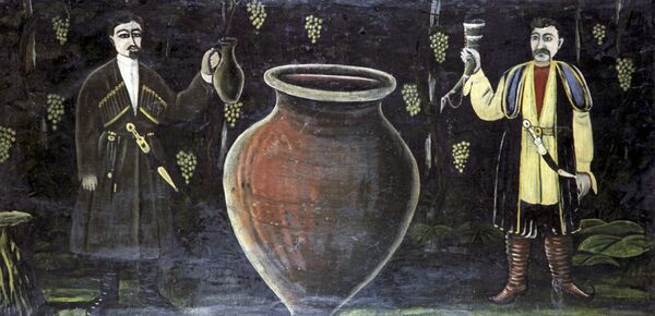 Двое грузин у марани. Репродукция картины Н.Пиросмани - Sputnik Латвия