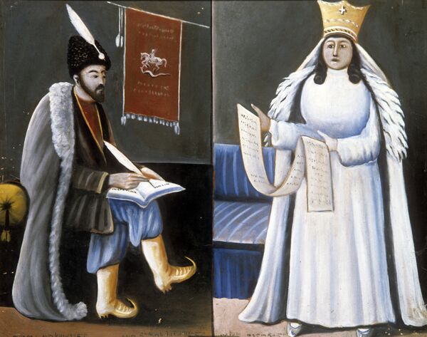 Репродукция картины художника Нико Пиросмани Шота Руставели преподносит поэму царице Тамаре - Sputnik Латвия