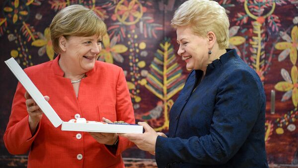 Президент Литвы Даля Грибаускайте наградила Большим крестом ордена Витаутаса канцлера Германии Ангелу Меркель - Sputnik Латвия