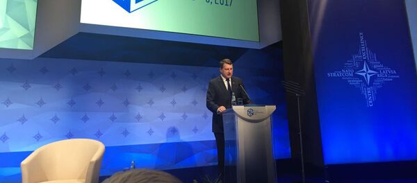 Президент Латвии Раймондс Вейонис выступает на открытии конференции Riga StratCom Dialogue 2017 Президент Латвии Раймондс Вейонис выступает на открытии конференции Riga StratCom Dialogue 2017 - Sputnik Латвия