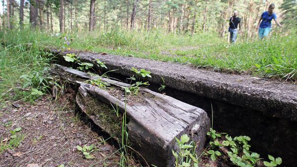 Все, что осталось от гордости Межапарка -- фрагменты станционных фундаментов среди лесных дебрей Все, что осталось от гордости Межапарка -- фрагменты станционных фундаментов среди лесных дебрей - Sputnik Латвия