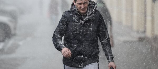 Прохожий на улице во время снегопада - Sputnik Латвия