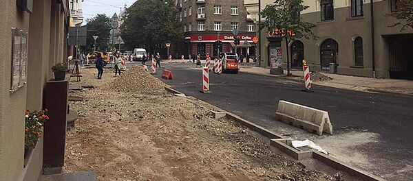 Ремонтные работы на улице Стабу в Риге - Sputnik Латвия