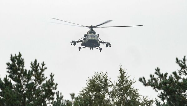 Вертолёт Белорусских ВВС Ми-8 завис над лесом и ведёт разведку - Sputnik Латвия