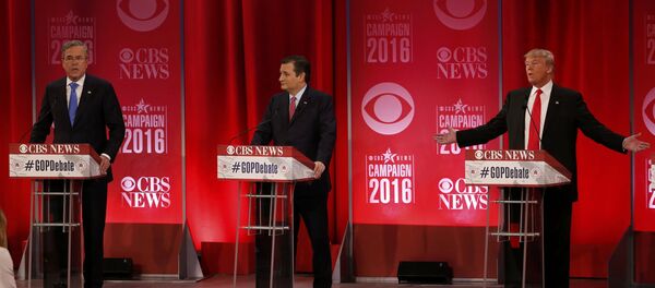 Республиканские кандидаты на пост президента США Джеб Буш, Тед Круз и Дональд Трамп Республиканские кандидаты на пост президента США Джеб Буш, Тед Круз и Дональд Трамп - Sputnik Latvija