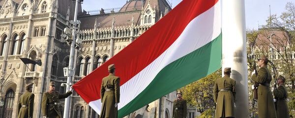 Поднятие национального флага Венгрии в Будапеште Поднятие национального флага Венгрии в Будапеште - Sputnik Latvija