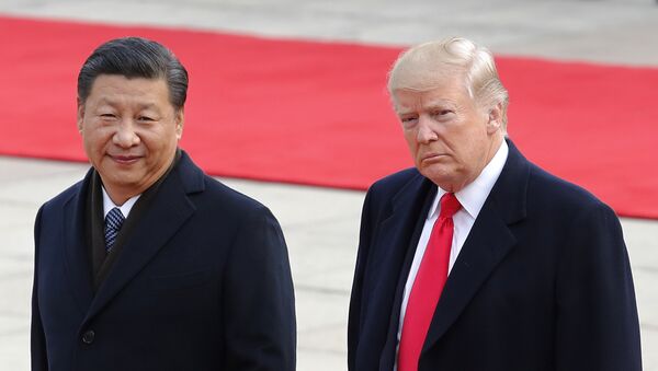 Президент США Дональд Трамп и лидер КНР Си Цзиньпин на встрече в Пекине 9 ноября 2017 г. - Sputnik Latvija