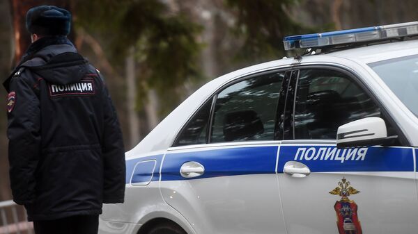 Сотрудник полиции возле служебного автомобиля - Sputnik Латвия