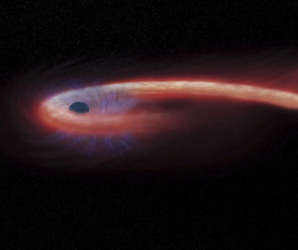 Художественное изображение черной дыры в созвездии Девы, поглощающей рекордные количества материи - Sputnik Латвия