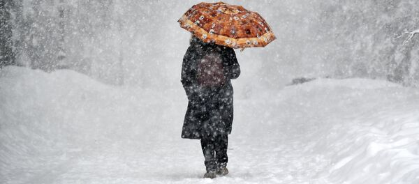 Женщина с зонтом во время снегопада Женщина с зонтом во время снегопада - Sputnik Latvija