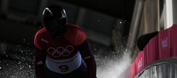 Мартинс Дукурс во время соревнований по скелетону среди мужчин на XXIII зимних Олимпийских играх - Sputnik Латвия