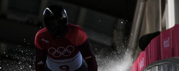 Мартинс Дукурс во время соревнований по скелетону среди мужчин на XXIII зимних Олимпийских играх - Sputnik Латвия