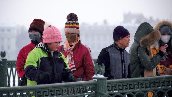 Туристы на Иоанновском мосту, соединяющем Петропавловскую крепость с Петроградским островом, в Санкт-Петербурге - Sputnik Латвия
