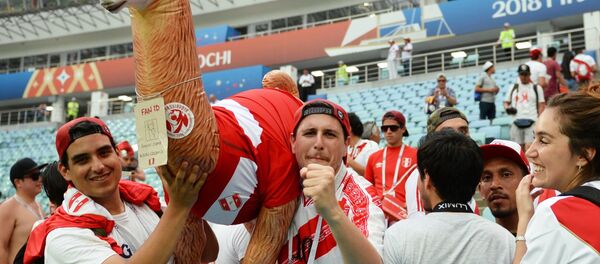 Болельщики сборной Перу после матча группового этапа чемпионата мира по футболу между сборными Австралии и Перу. - Sputnik Латвия