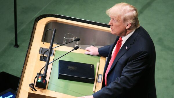 Президент США Дональд Трамп выступает на Генеральной Ассамблее Организации Объединенных Наций в Нью-Йорке - Sputnik Латвия