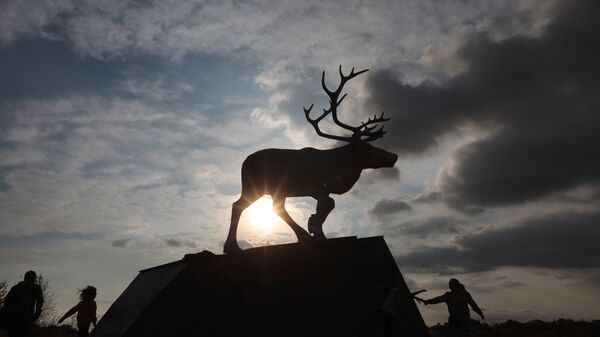 Памятник северному оленю на берегу реки Шайтанки в Салехарде - Sputnik Латвия