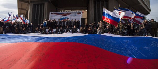 Празднование годовщины Крымской весны в Симферополе Празднование годовщины Крымской весны в Симферополе - Sputnik Латвия