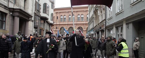 Шествие ветеранов латышского легиона Waffen-SS и их сторонников в Риге Шествие ветеранов латышского легиона Waffen-SS и их сторонников в Риге - Sputnik Latvija