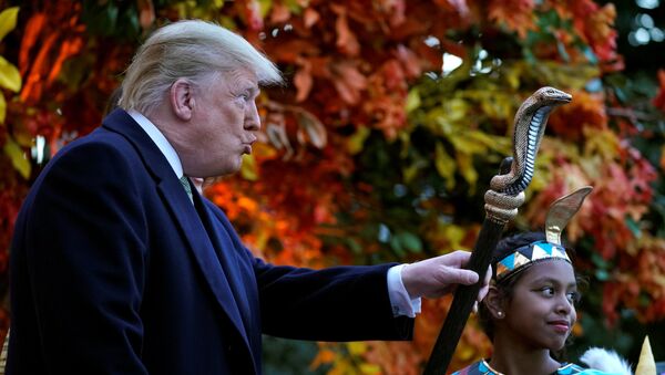 Президент США Дональд Трамп во время празднования Хэллоуина в Белом доме - Sputnik Латвия